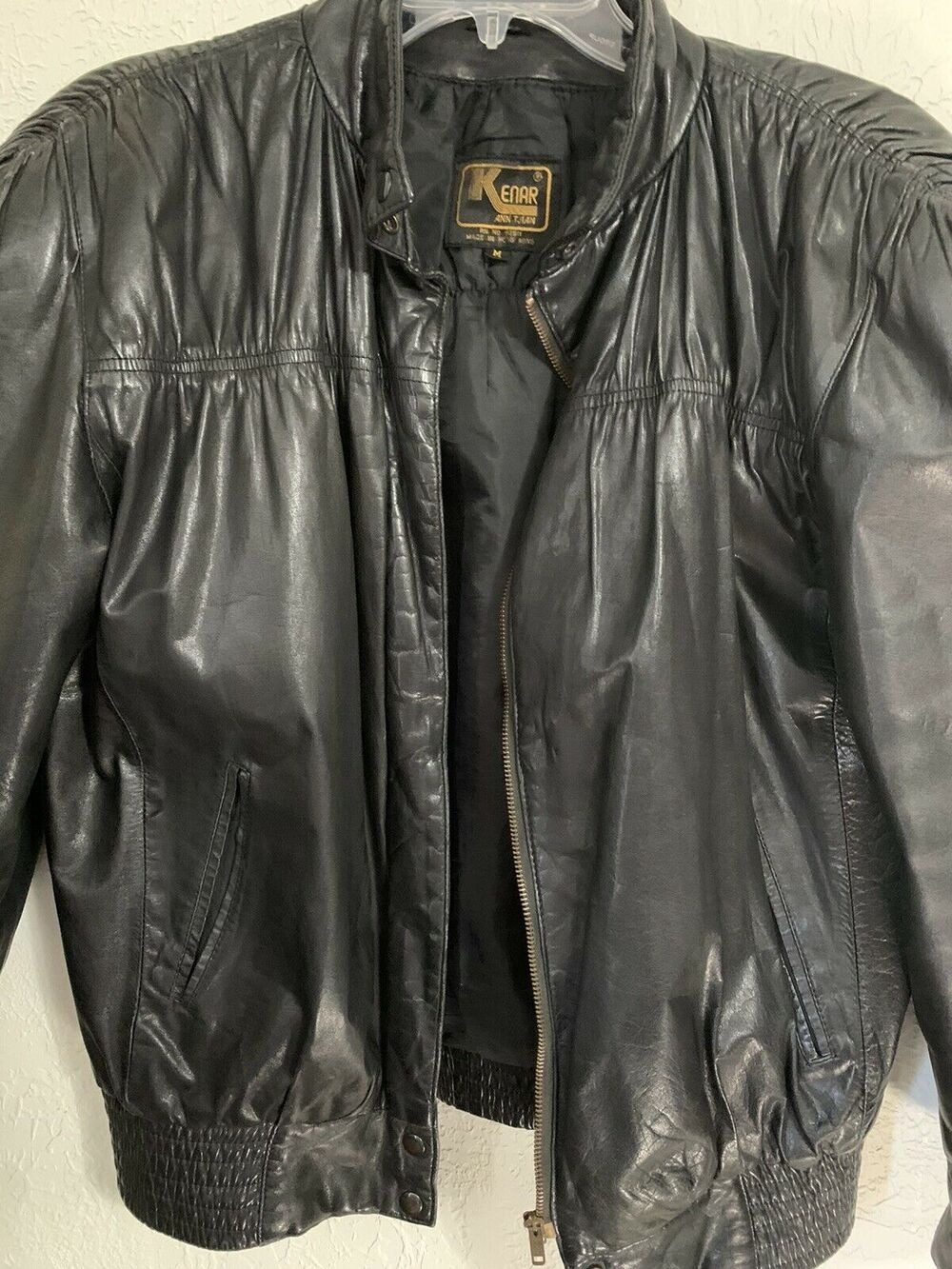 Ann Tjian Kenar Leather 1980 Jacket Black Puffy